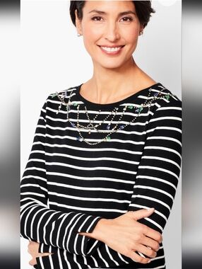 Talbots Jewel Trimmed Striped Tee - NWT